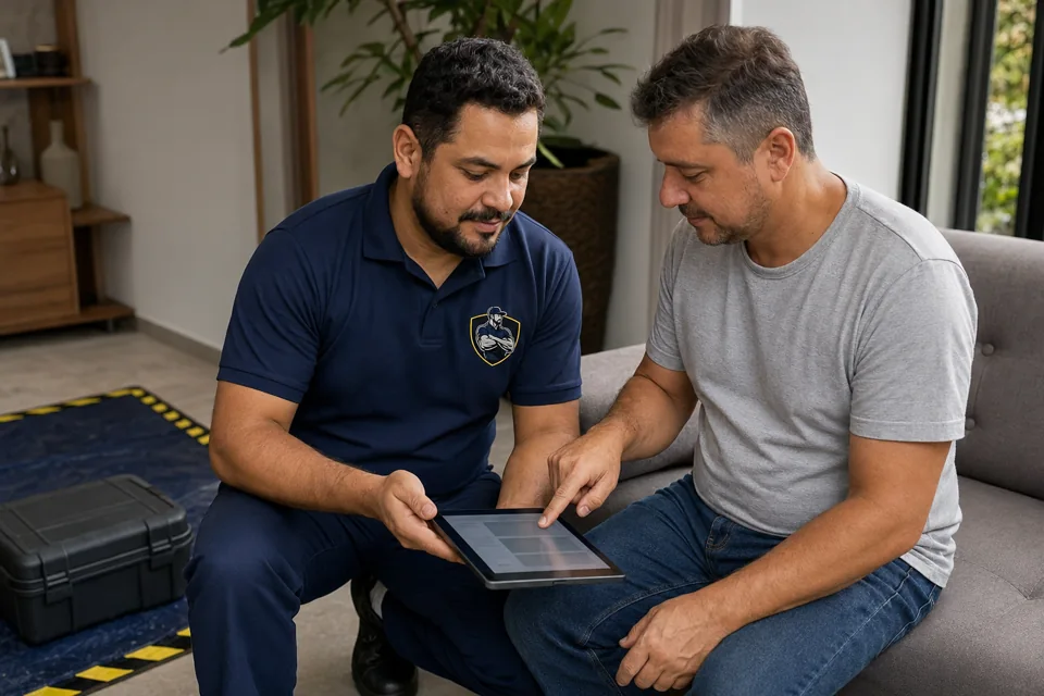 Cliente confirmando a autorização do serviço com o técnico